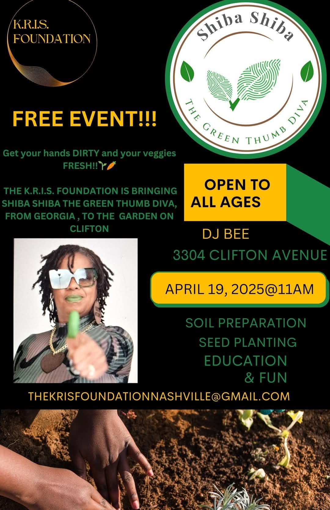 Shiba Shiba the Green Thumb Diva event flyer — Garden on Clifton