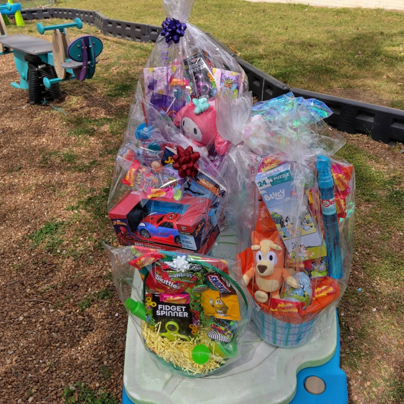 Easter gift baskets on the BTG playground