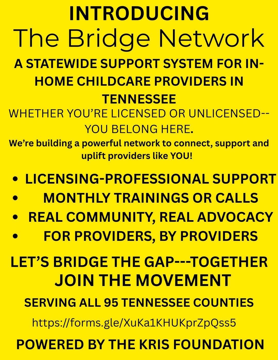 Introducing The Bridge Network — statewide support for in-home childcare providers in Tennessee