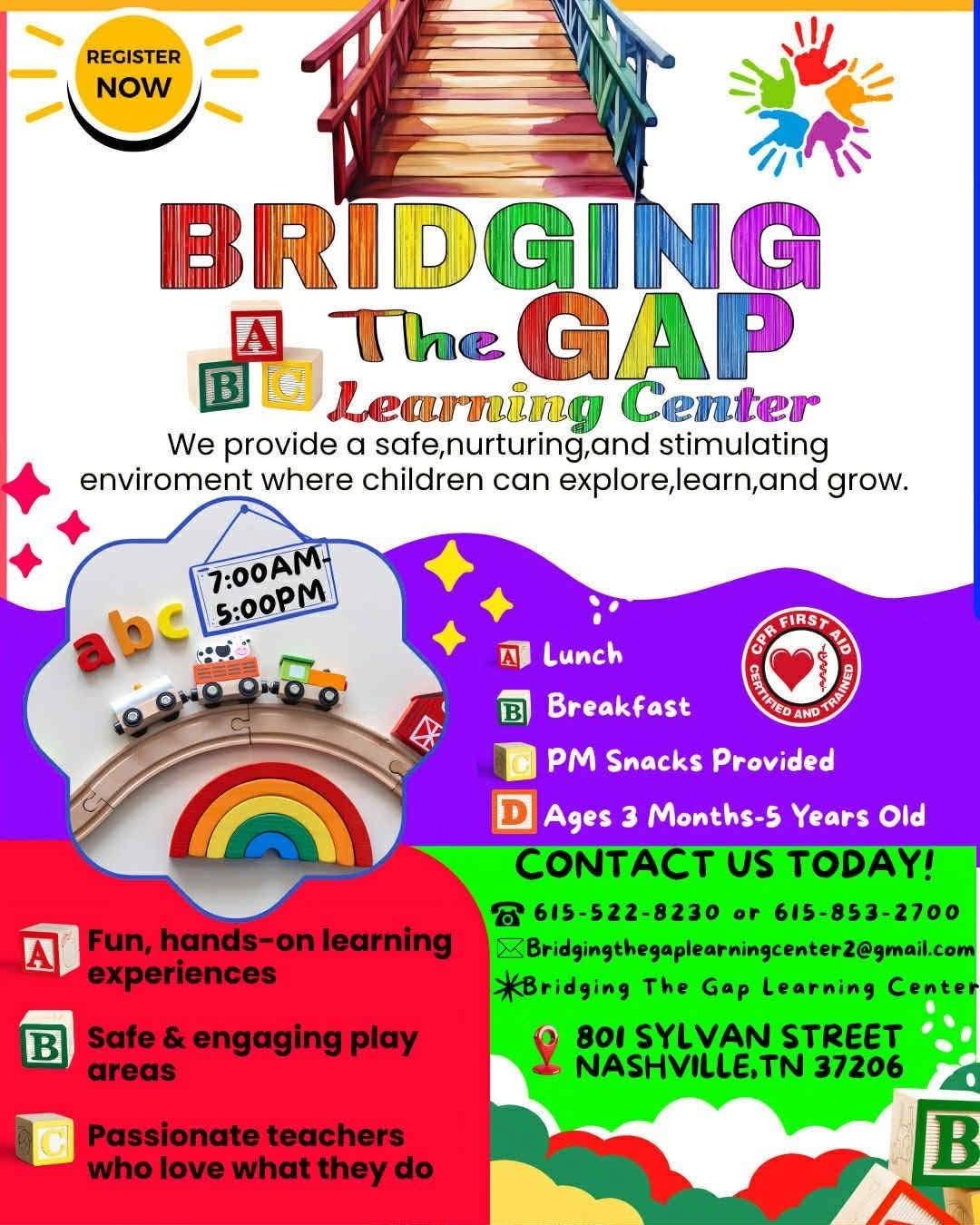 Bridging the Gap Learning Center enrollment flyer